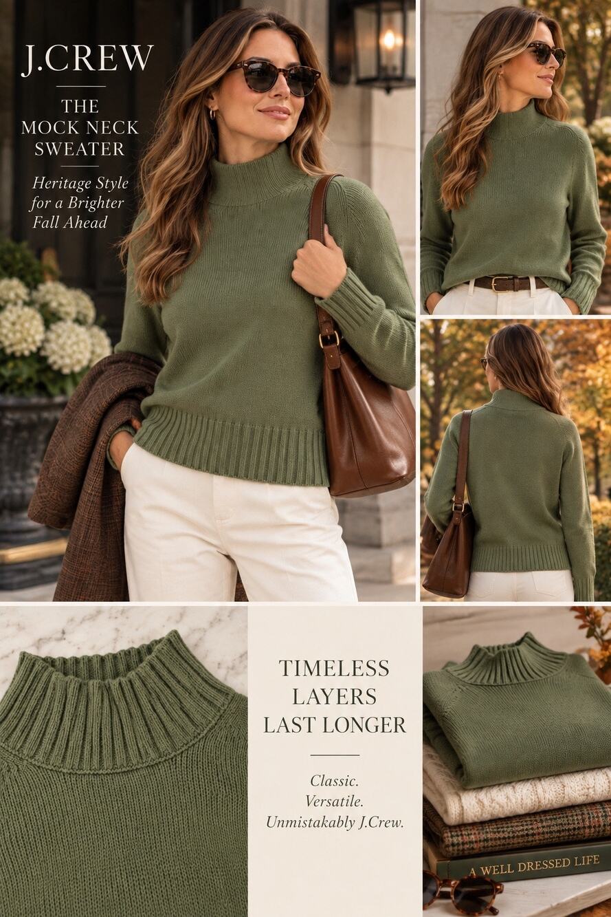 Heritage Classic Preppy Academia J.Crew Cotton Turtleneck Sweater Utility Green